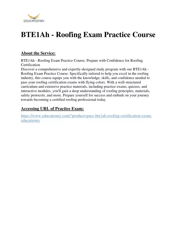 bte1ah roofing exam practice course