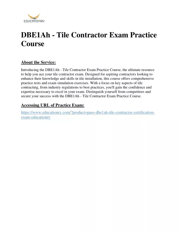 dbe1ah tile contractor exam practice course