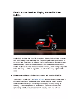 Electric Scooter Services Shaping Sustainable Urban Mobility