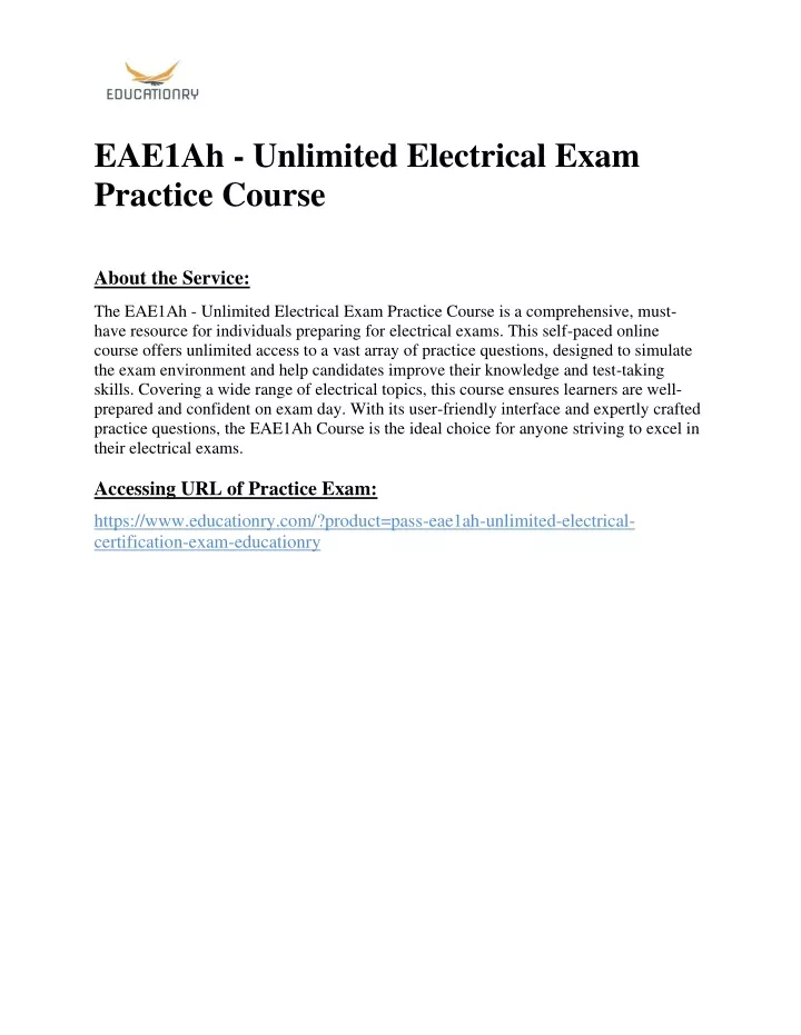 eae1ah unlimited electrical exam practice course