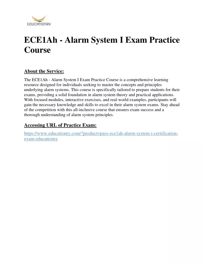 ece1ah alarm system i exam practice course
