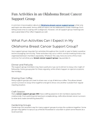 Fun Activities in an Oklahoma Breast Cancer Support Group