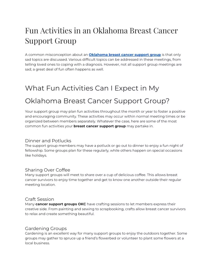 fun activities in an oklahoma breast cancer