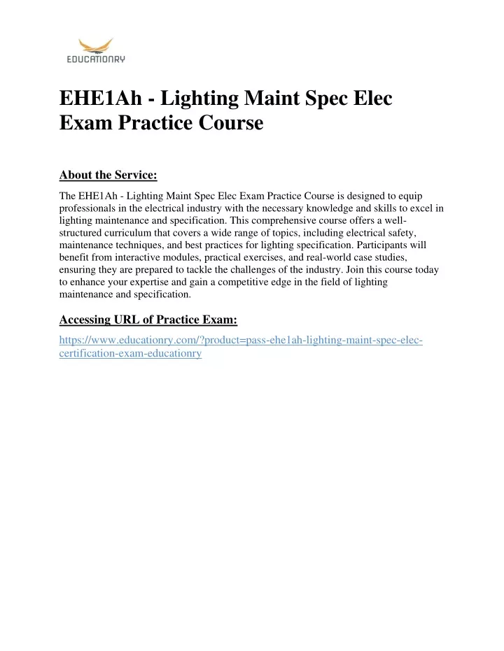 ehe1ah lighting maint spec elec exam practice
