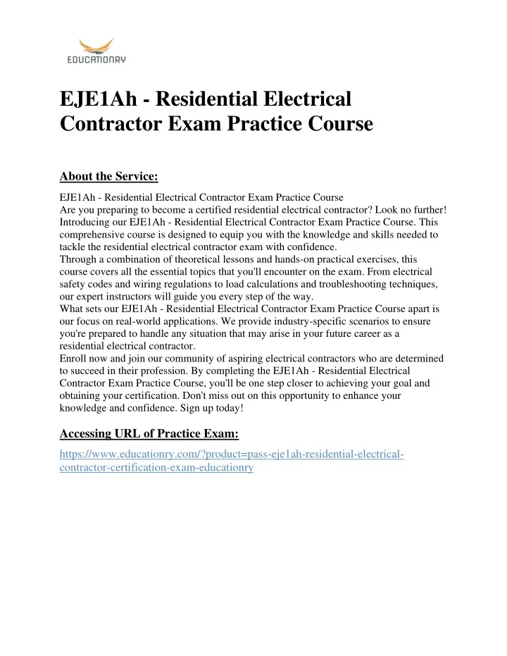 eje1ah residential electrical contractor exam