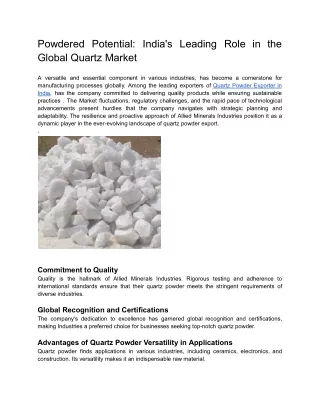 Powdered Potential: India's Leading Role in the Global Quartz Market