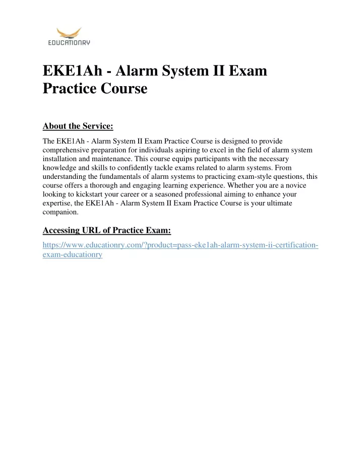 eke1ah alarm system ii exam practice course