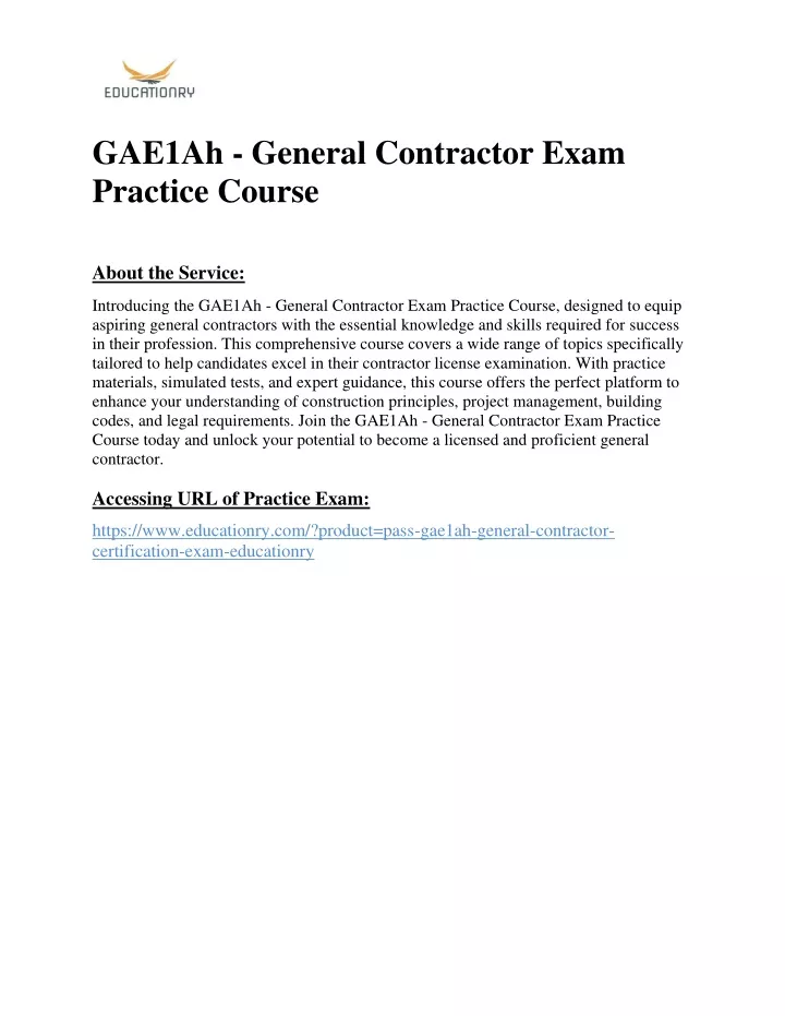 gae1ah general contractor exam practice course