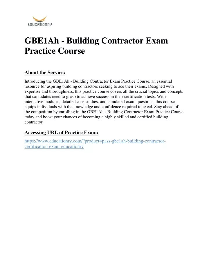 gbe1ah building contractor exam practice course