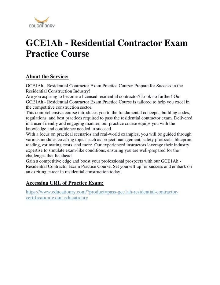 gce1ah residential contractor exam practice course