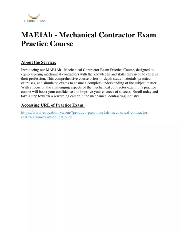 mae1ah mechanical contractor exam practice course