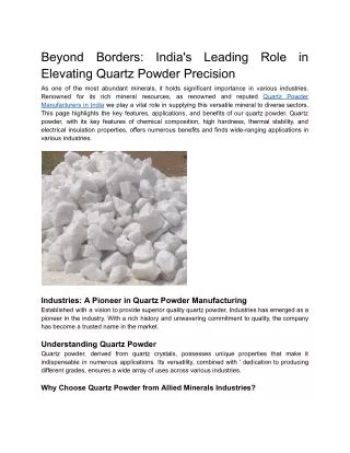 Beyond Borders: India's Leading Role in Elevating Quartz Powder Precision