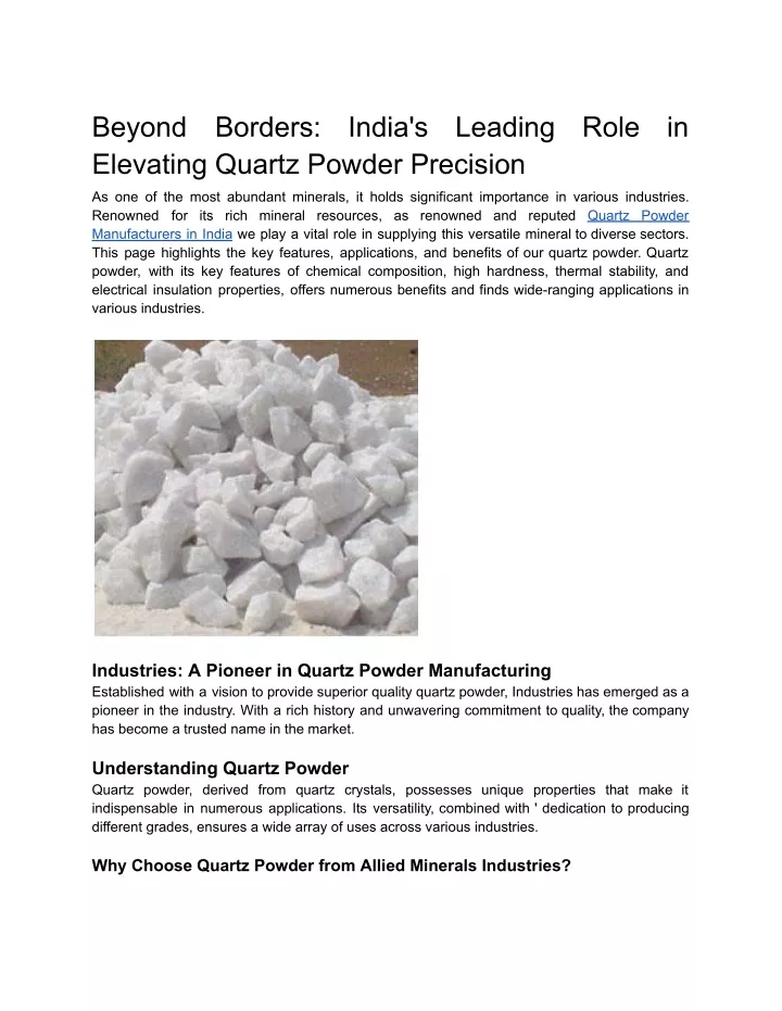 beyond elevating quartz powder precision