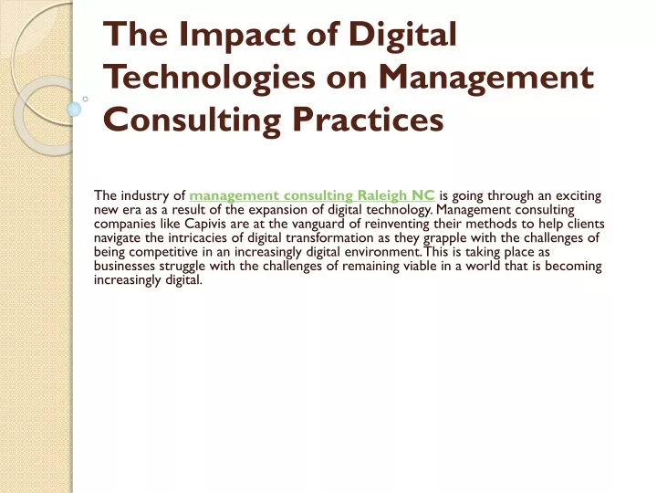 the impact of digital technologies on management consulting practices