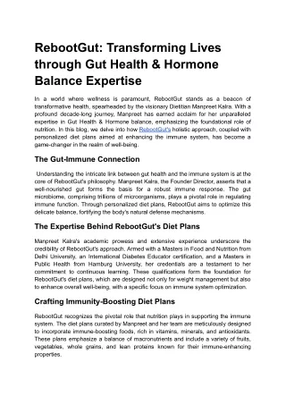 RebootGut: Transforming Lives through Gut Health & Hormone Balance Expertise