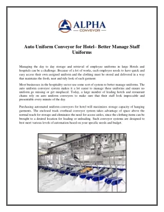 Auto Uniform Conveyor for Hotel– Better Manage Staff Uniforms