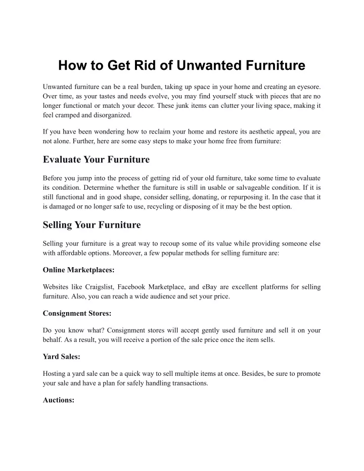 how to get rid of unwanted furniture