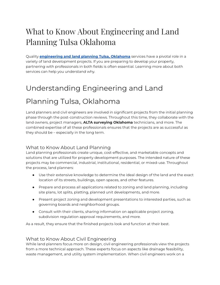 what to know about engineering and land planning