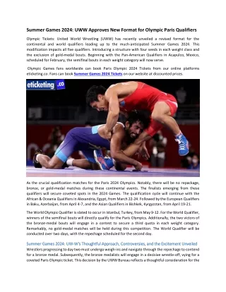 Summer Games 2024 UWW Approves New Format for Olympic Paris Qualifiers