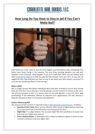 Local Bail Bondsman Explains How Long You'll Stay in Jail If You Can't Make Bail