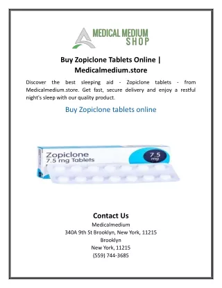 Buy Zopiclone Tablets Online | Medicalmedium.store