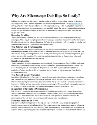Why Are Microscope Dab Rigs So Costly