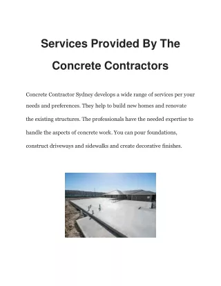 Services Provided By The Concrete Contractors