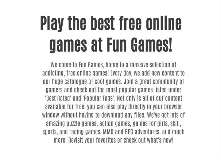 play the best free online games at fun games