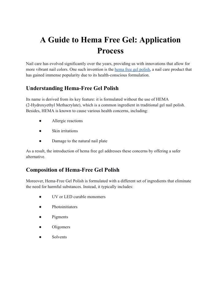 a guide to hema free gel application process