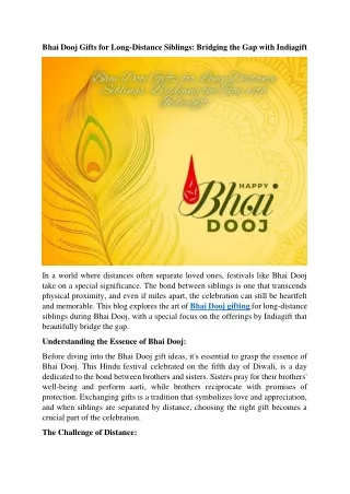 Bhai Dooj Gifts for Long-Distance Siblings- Bridging the Gap with Indiagift