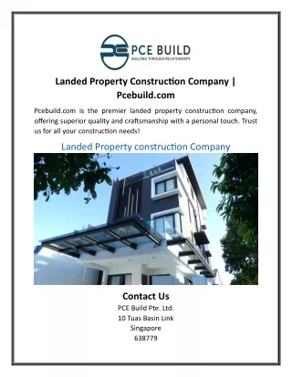 Landed Property Construction Company | Pcebuild.com