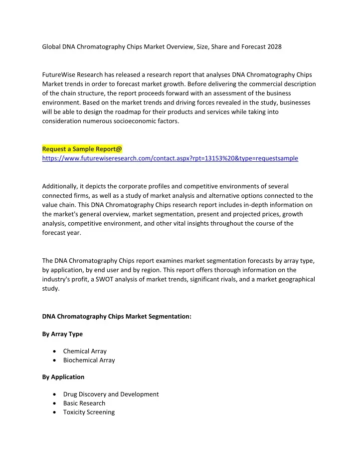 global dna chromatography chips market overview