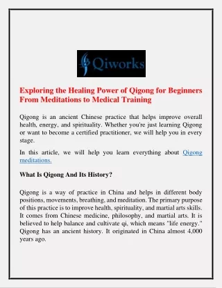 Exploring the Healing Power of Qigong for Beginners From Meditations to Medical Training