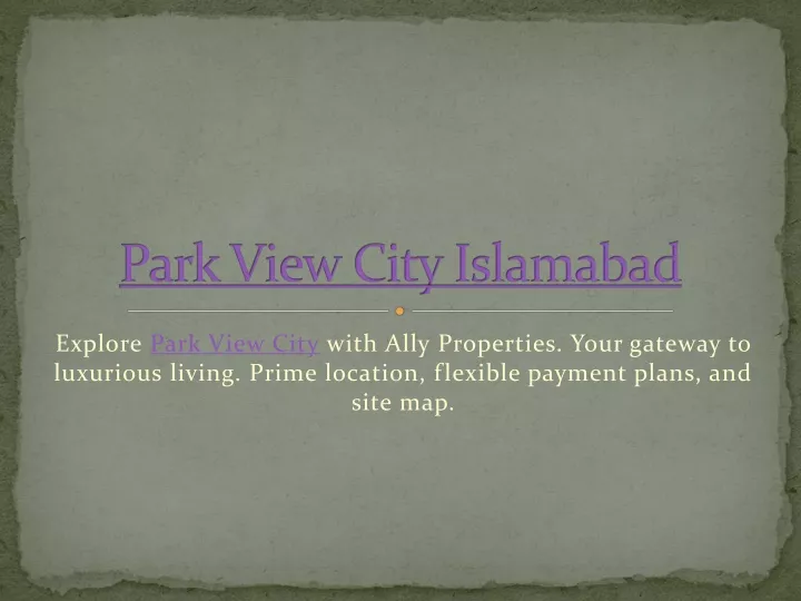 park view city islamabad