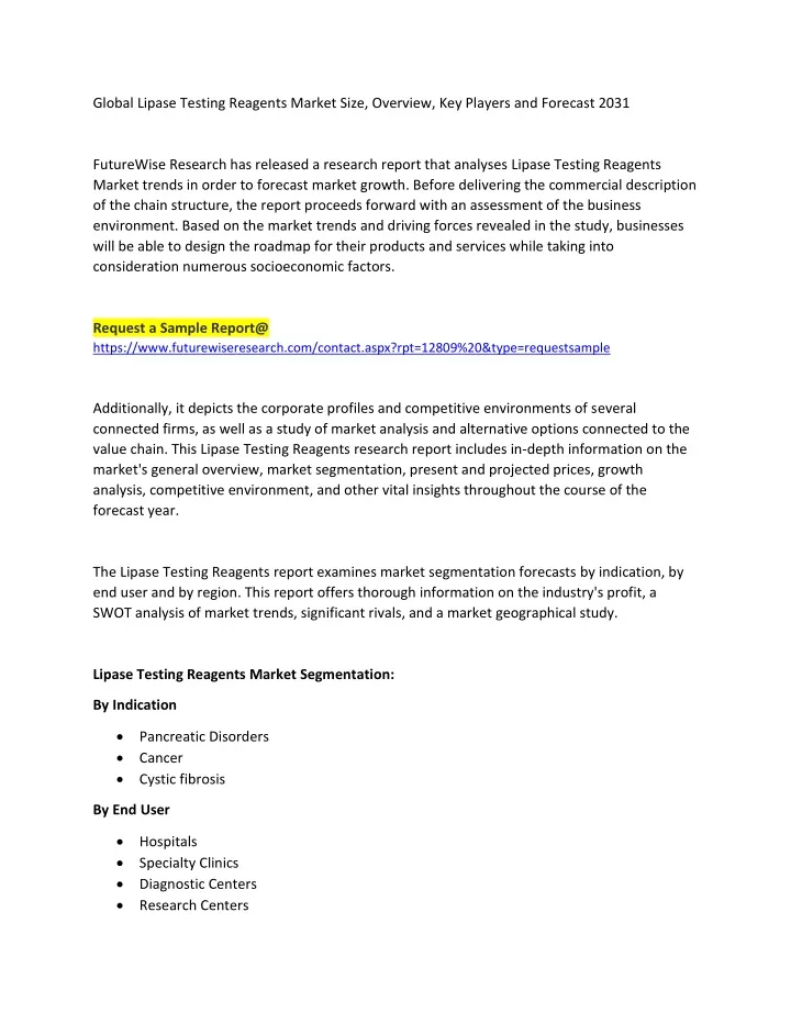 global lipase testing reagents market size