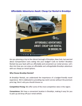 Affordable Adventures Await - Cheap Car Rental in Brooklyn