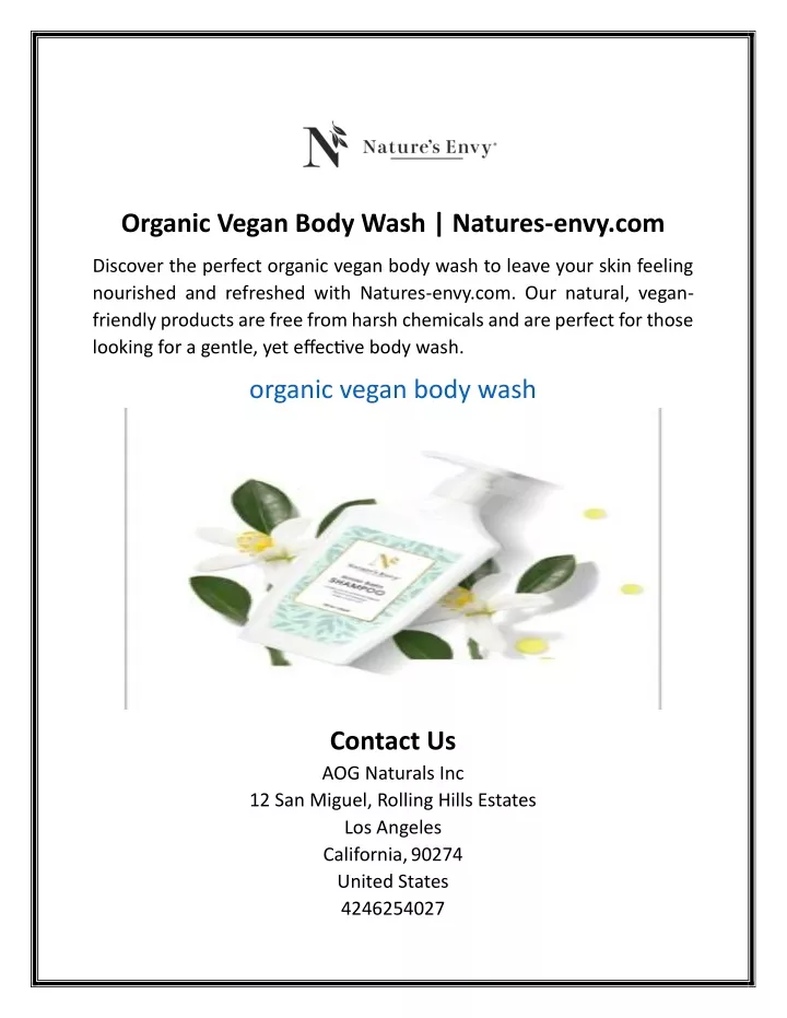 organic vegan body wash natures envy com