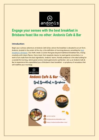 Engage your senses with the best breakfast in Brisbane By Andonis Cafe & Bar