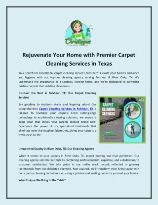 Rejuvenate Your Home with Premier Carpet Cleaning Services in Texas