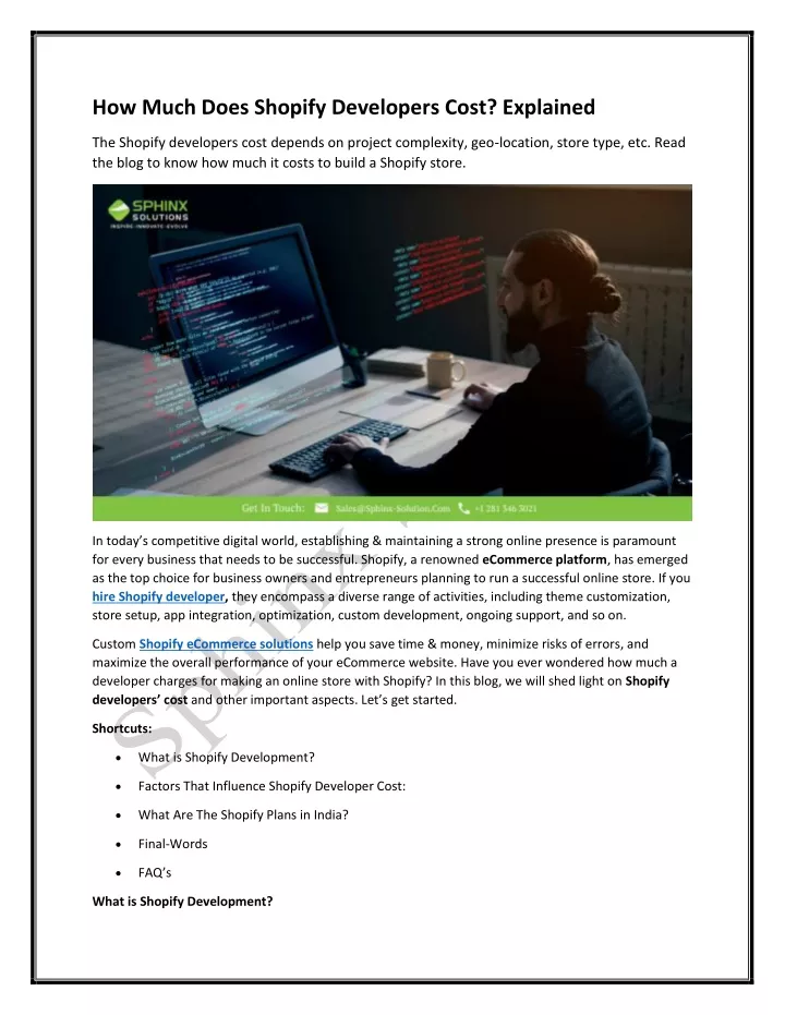 how much does shopify developers cost explained