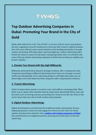 Top Outdoor Advertising Companies in Dubai Promoting Your Brand in the City of Gold