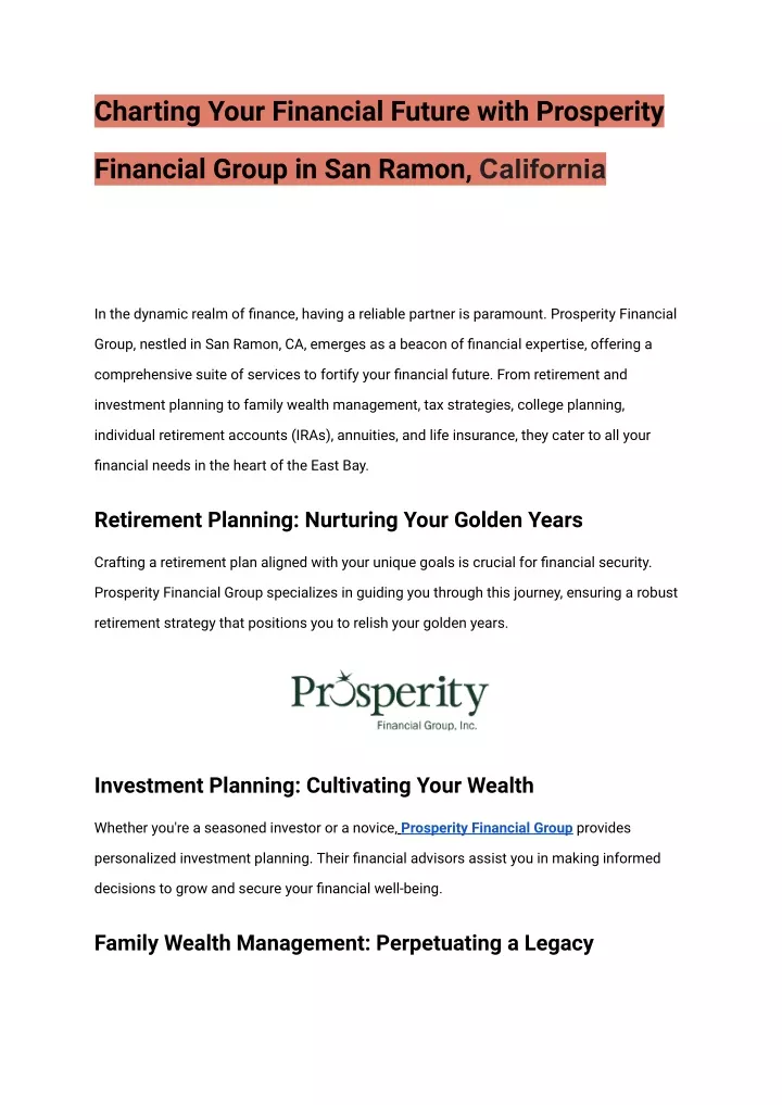 charting your financial future with prosperity