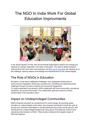 The NGO In India work For Global Education Improvments