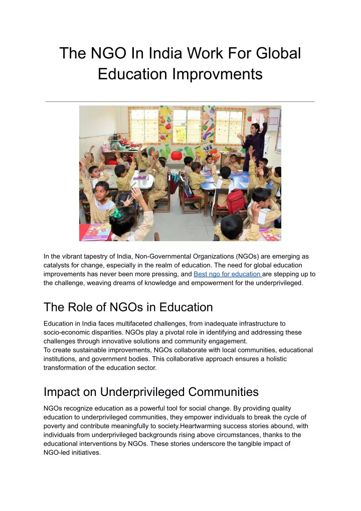 the ngo in india work for global education