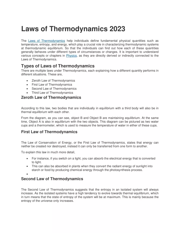 laws of thermodynamics 2023