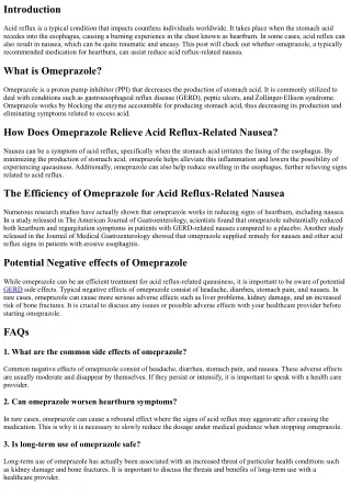 Can Omeprazole Help Alleviate Acid Reflux-Related Nausea?