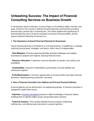 Unleashing Success - The Impact of Financial Consulting Services on Business Growth