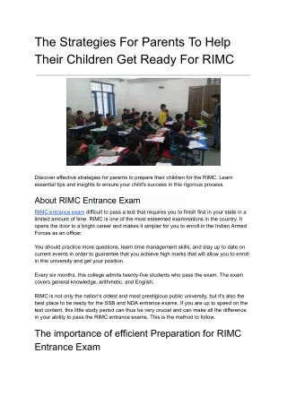 The Strategies For Parents To Help Their Children Get Ready For RIMC