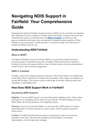 Navigating NDIS Support in Fairfield_ Your Comprehensive Guide