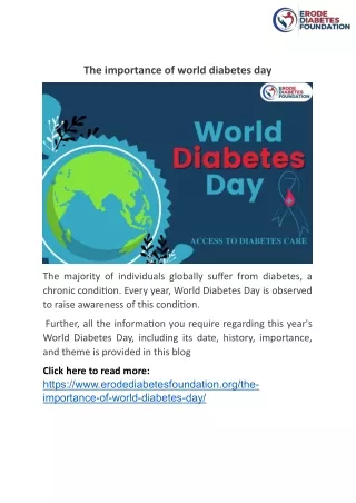 The importance of world diabetes day-Erode diabetes foundation best in erode